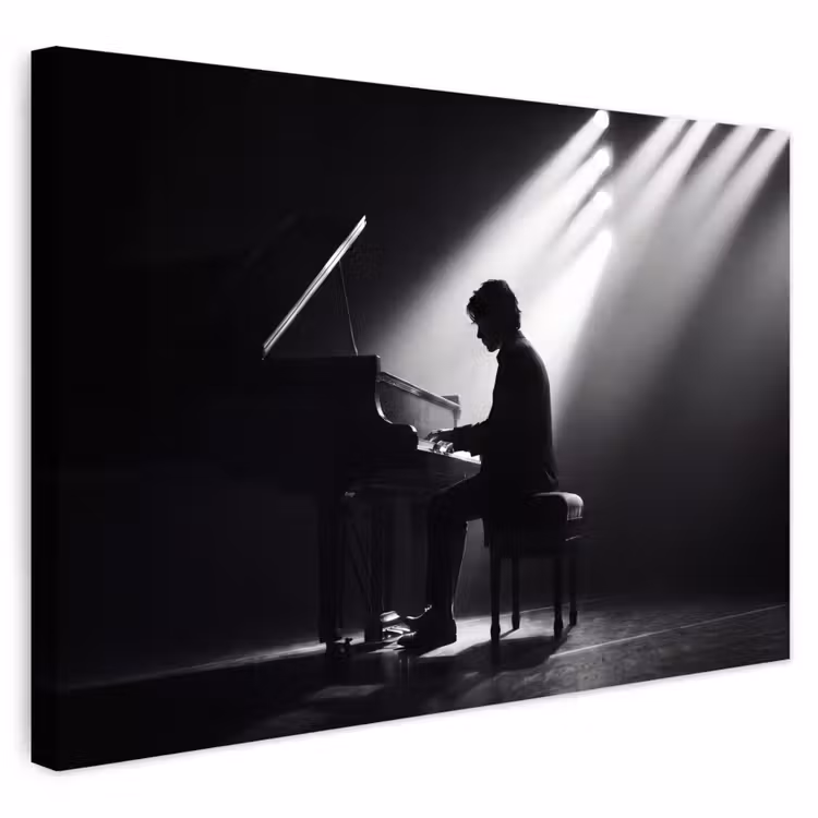 Buiten canvas - Persoon - Piano - Muziek - Zwart-wit - Podium — 1