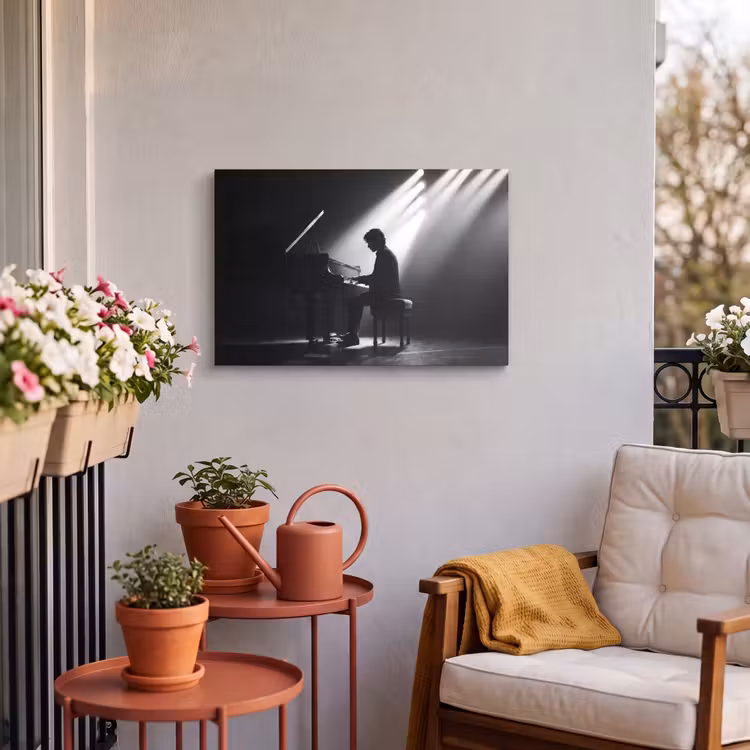Buiten canvas - Persoon - Piano - Muziek - Zwart-wit - Podium — 3