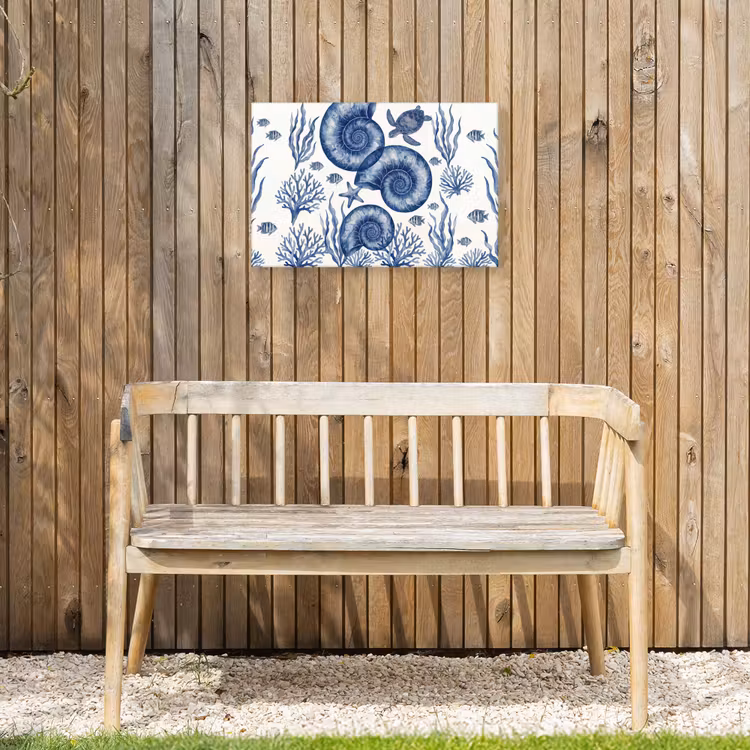 Buiten canvas - Schelp - Spiraal - Zeeleven - Aquarel - Blauw — 3