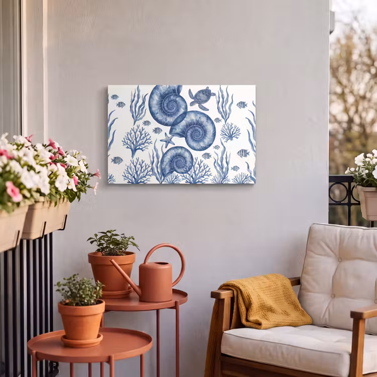 Buiten canvas - Schelp - Spiraal - Zeeleven - Aquarel - Blauw — 4