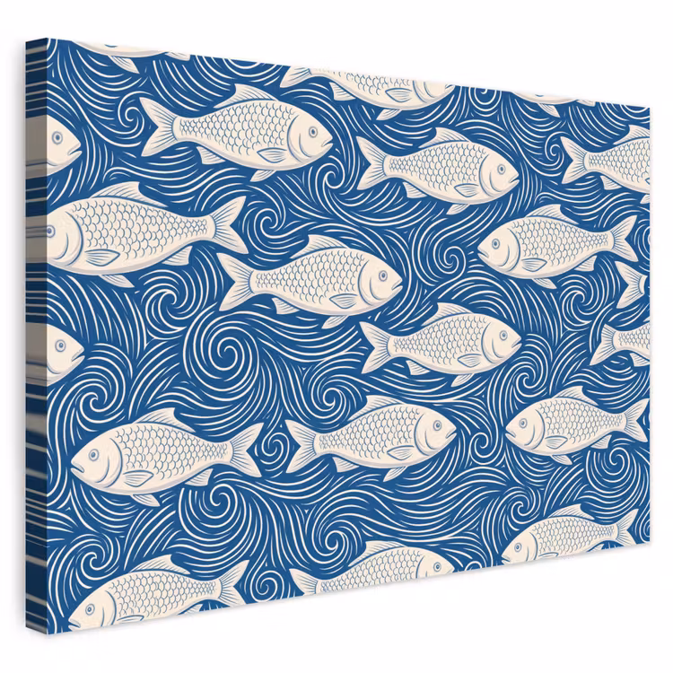 Buiten canvas - Vis - Water - Patroon - Grafisch - Blauw — 1