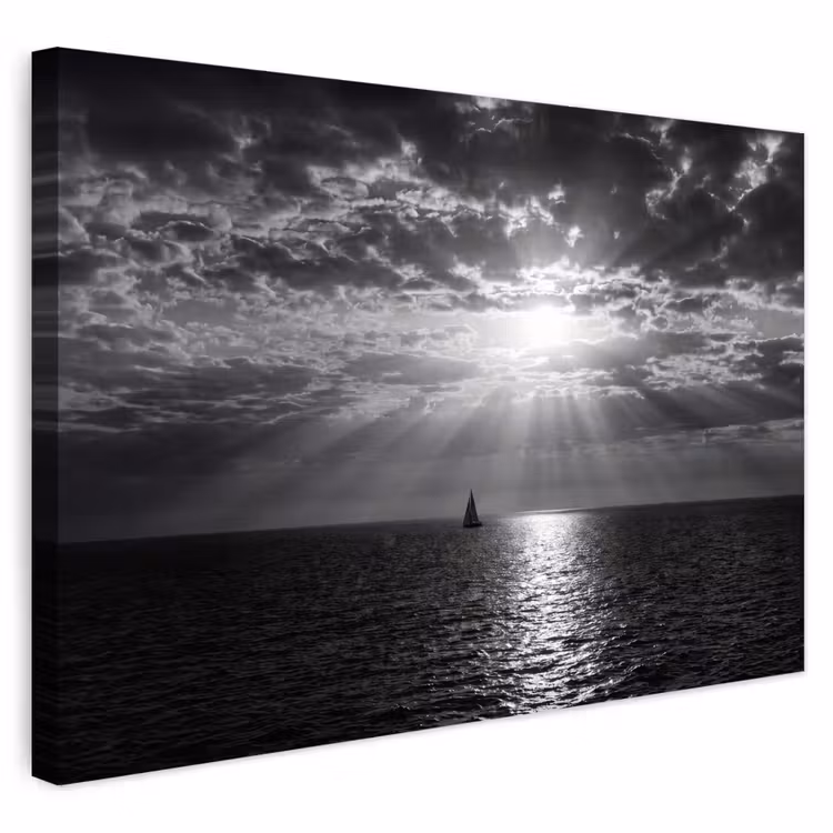Buiten canvas - Water - Boot - Lucht - Natuur - Zwart-wit — 1