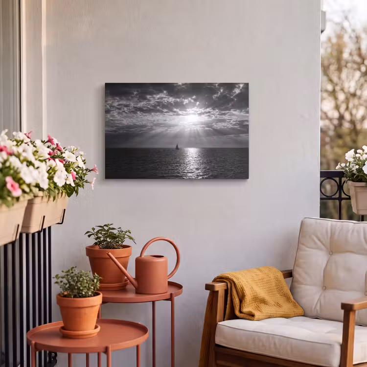 Buiten canvas - Water - Boot - Lucht - Natuur - Zwart-wit — 4