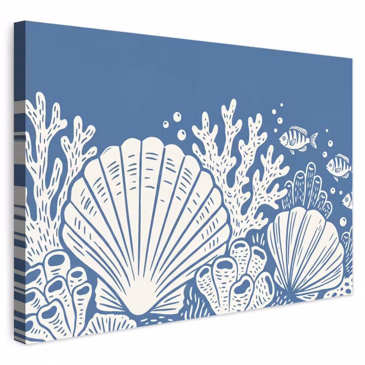 Buiten canvas - Zeeleven - Koraal - Schelp - Vis - Illustratie - Onderwater — 1