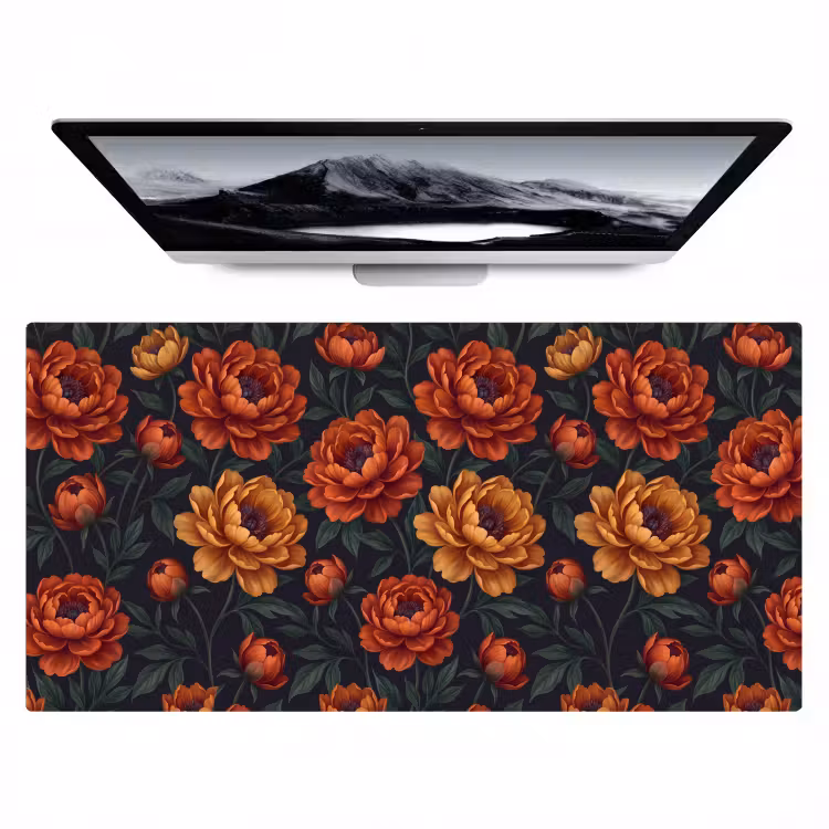 Bureau onderlegger - Bloemen - Bladeren - Natuur - Modern - Oranje — 1