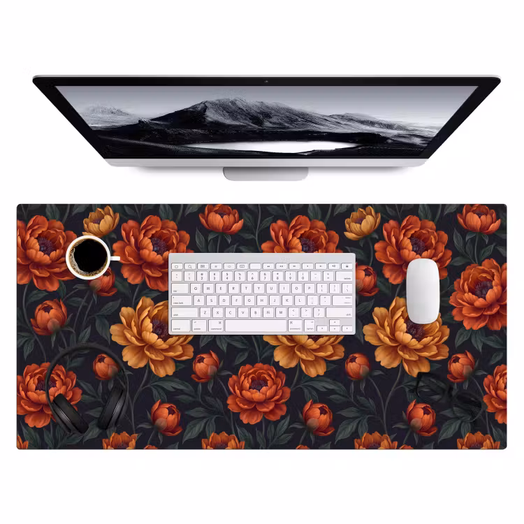 Bureau onderlegger - Bloemen - Bladeren - Natuur - Modern - Oranje — 4