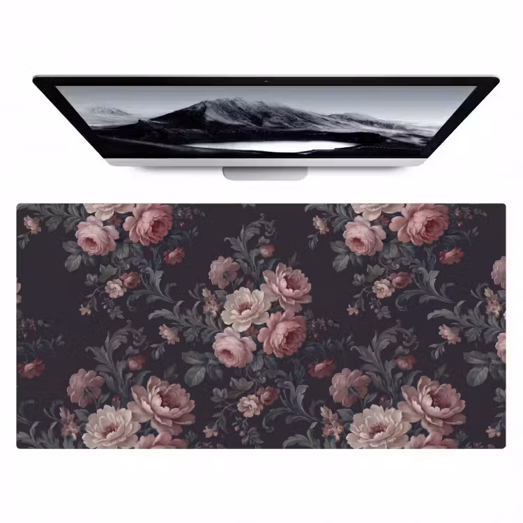 Bureau onderlegger - Bloemen - Patroon - Sierlijk - Roze - Donker — 1