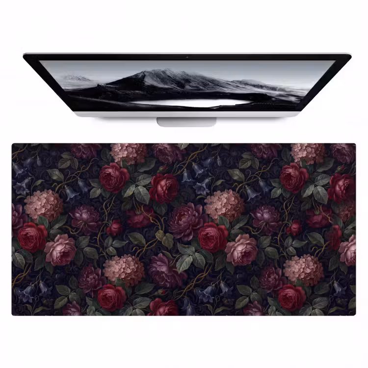 Bureau onderlegger - Bloemen - Rood - Klassiek - Donker - Patroon — 1
