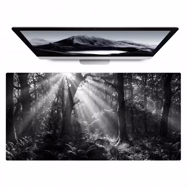Bureau onderlegger - Bos - Lichtstralen - Natuur - Zwart-wit — 1