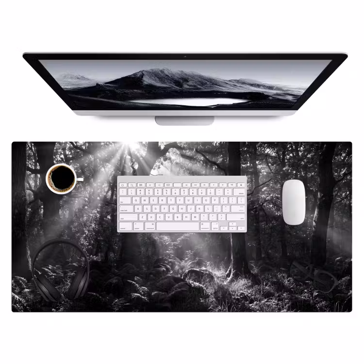 Bureau onderlegger - Bos - Lichtstralen - Natuur - Zwart-wit — 4