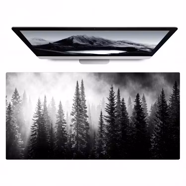 Bureau onderlegger - Bos - Mist - Winter - Monochroom - Natuur — 1