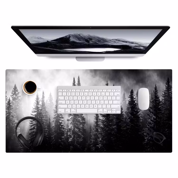 Bureau onderlegger - Bos - Mist - Winter - Monochroom - Natuur — 4
