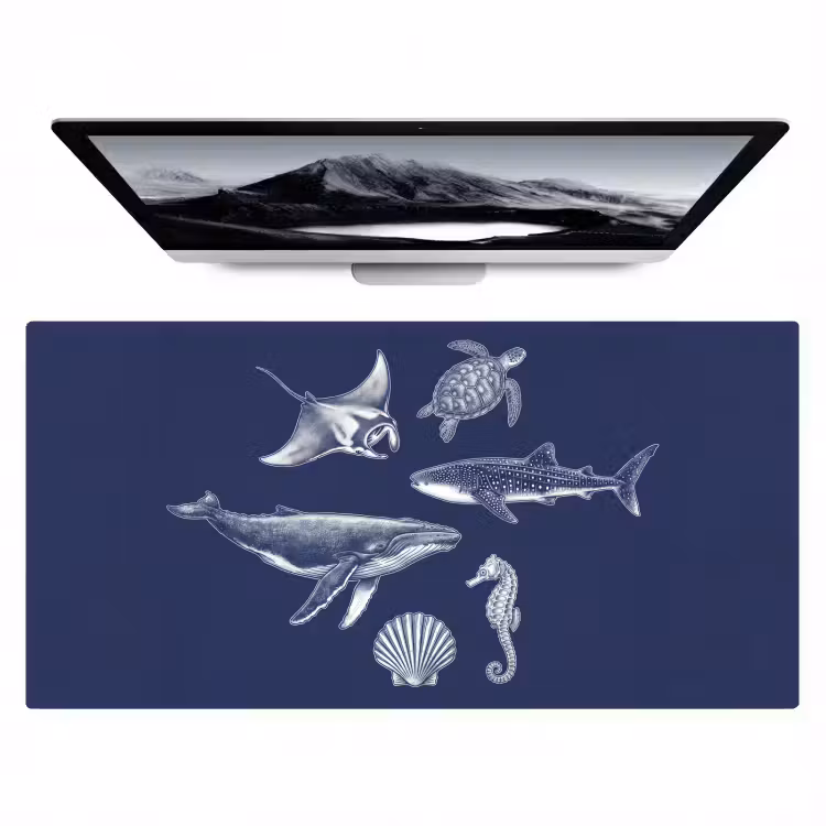 Bureau onderlegger - Dieren - Zeeleven - Oceaan - Graveren - Blauw — 1