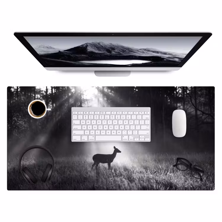 Bureau onderlegger - Hert - Bos - Zonnestralen - Zwart-wit - Natuur — 4