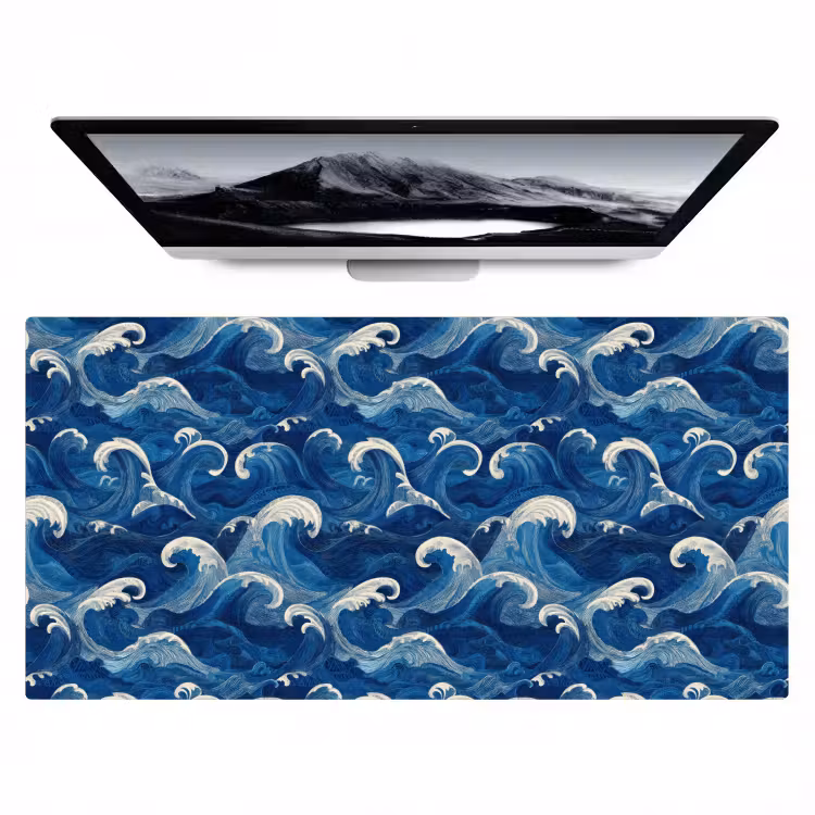 Bureau onderlegger - Japans - Oceaan - Golven - Blauw — 1