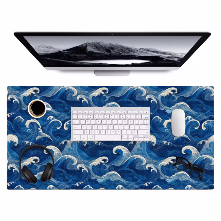 Bureau onderlegger - Japans - Oceaan - Golven - Blauw — 4