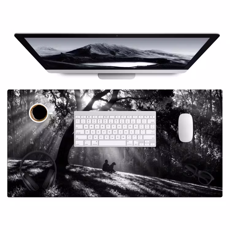 Bureau onderlegger - Mens - Hond - Natuur - Zwart-wit - Silhouet — 4