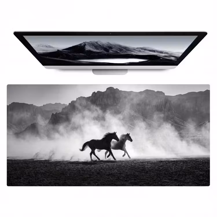 Bureau onderlegger - Paard - Ren - Stof - Zwart-wit - Dieren — 1