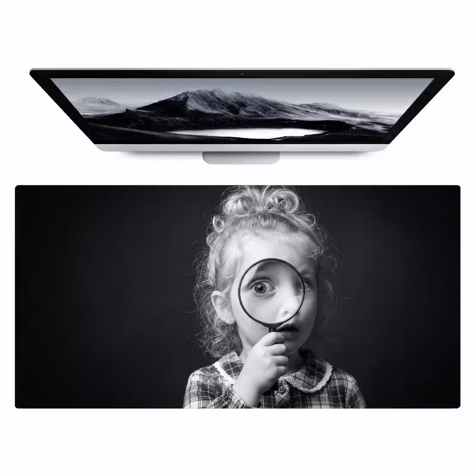 Bureau onderlegger - Kind - Vergrootglas - Portret - Zwart-wit — 1