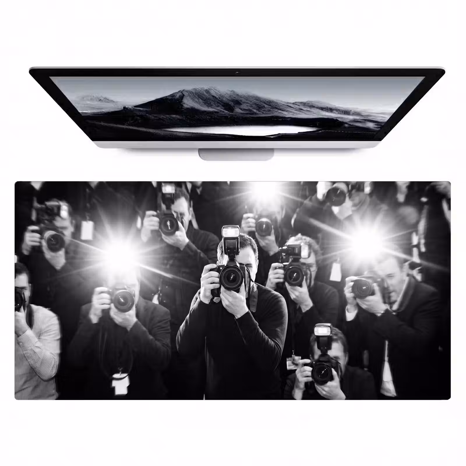 Bureau onderlegger - Mensen - Camera - Flitslicht - Zwart-wit - Media — 1
