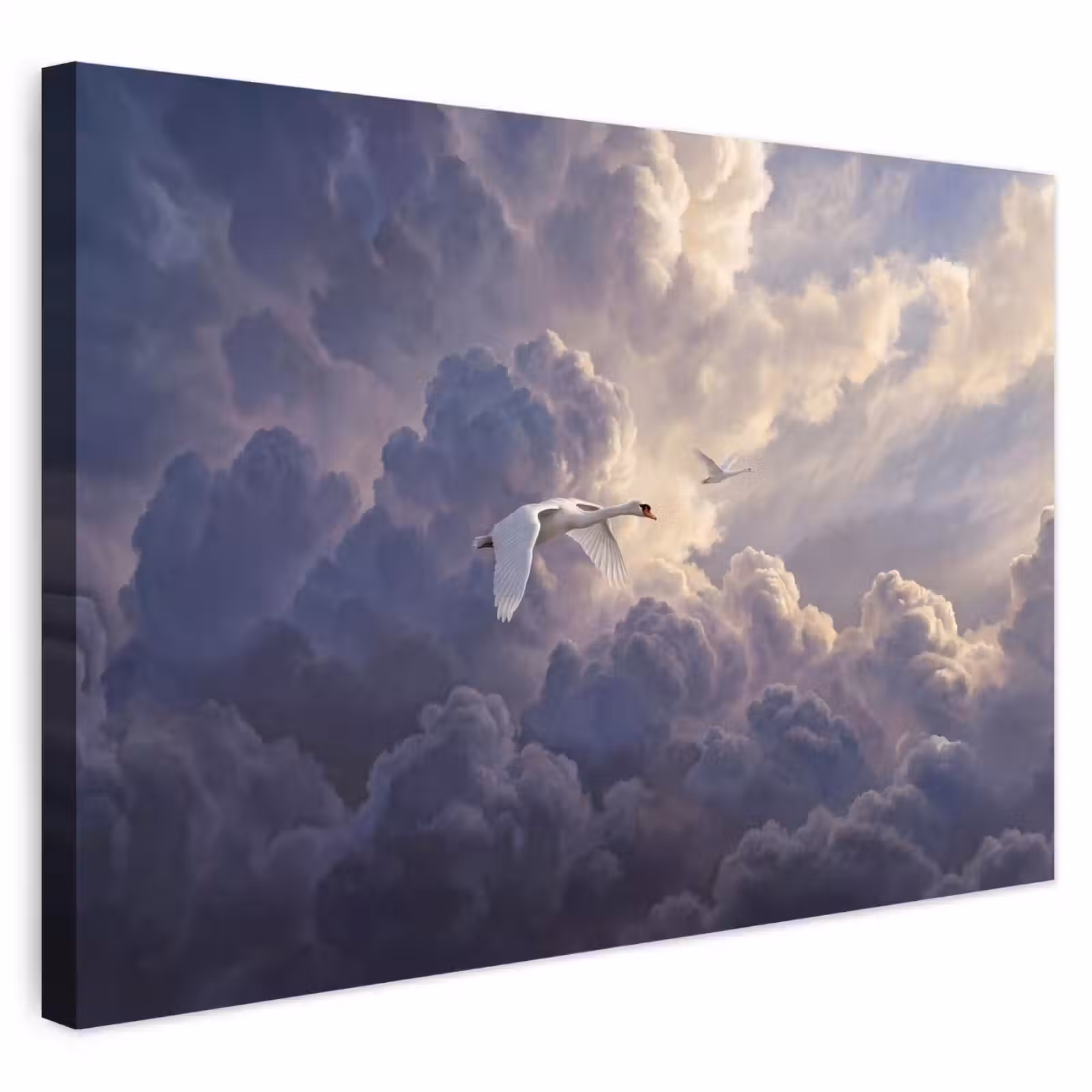 Buiten canvas - Vogel - Vliegend - Natuur - Wit - Wolken — 1