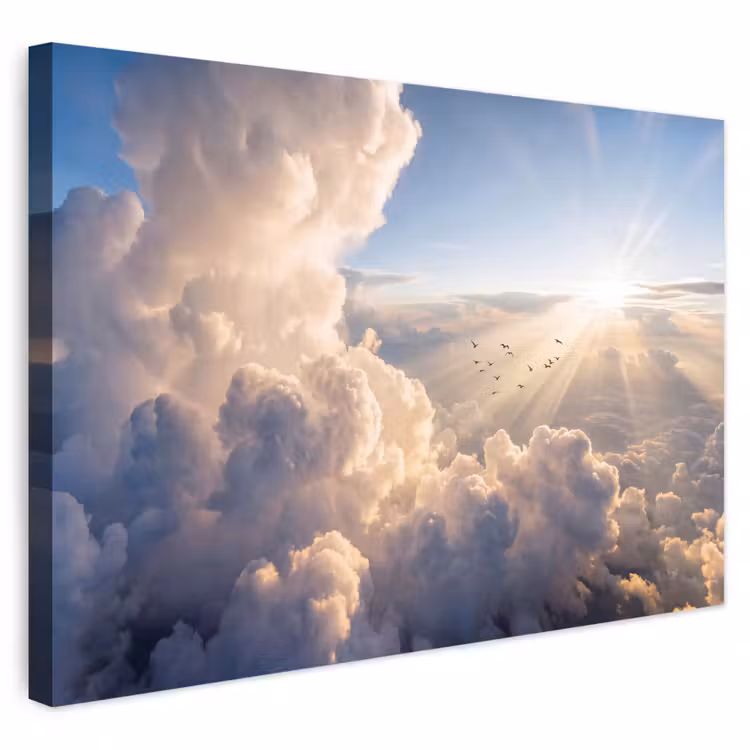 Buiten canvas - Wolken - Zonnestralen - Natuur - Wit — 1