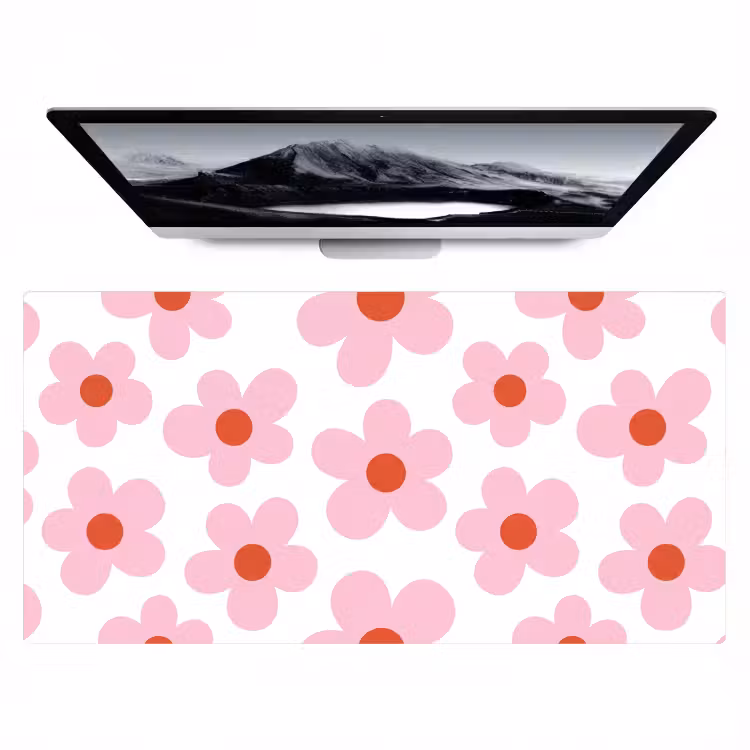 Bureau onderlegger - Bloemen - Patroon - Modern - Roze - Wit — 1