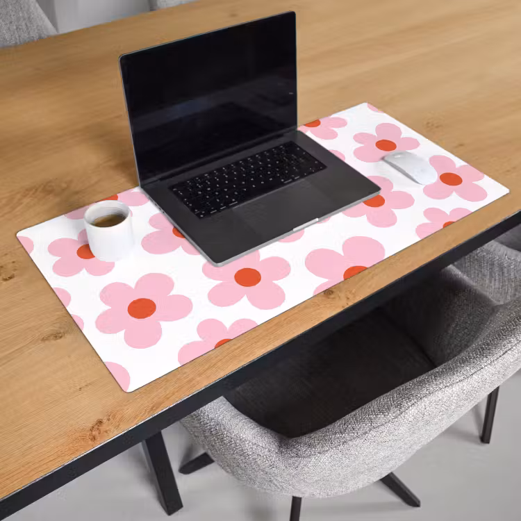 Bureau onderlegger - Bloemen - Patroon - Modern - Roze - Wit — 3
