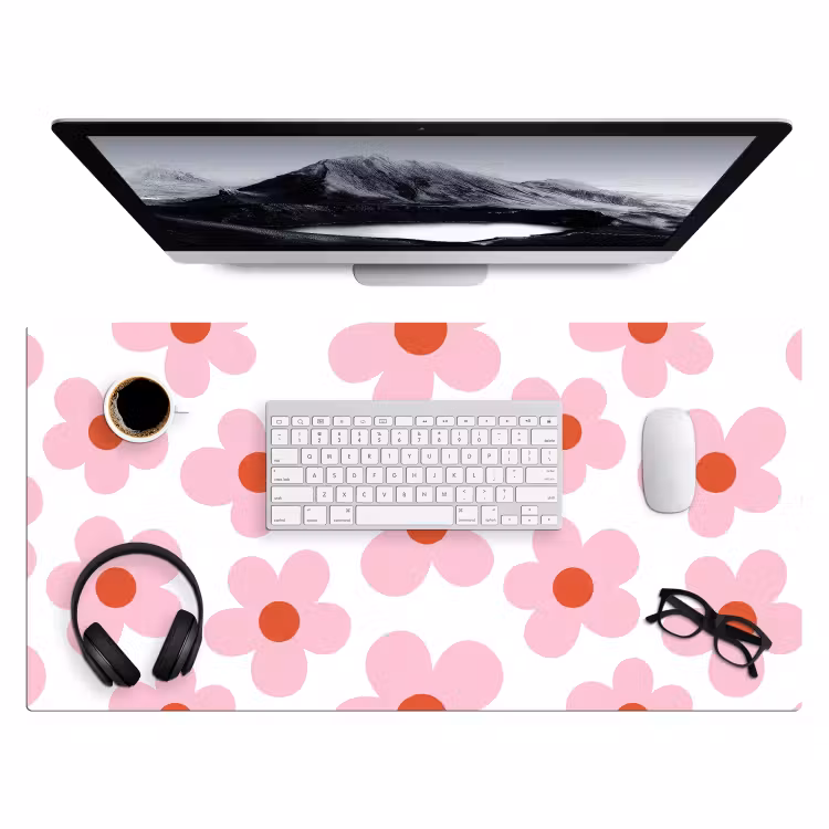 Bureau onderlegger - Bloemen - Patroon - Modern - Roze - Wit — 4