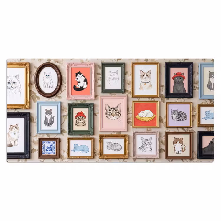 Bureau onderlegger - Kat - Portret - Dieren - Illustratie - Lijst — 2