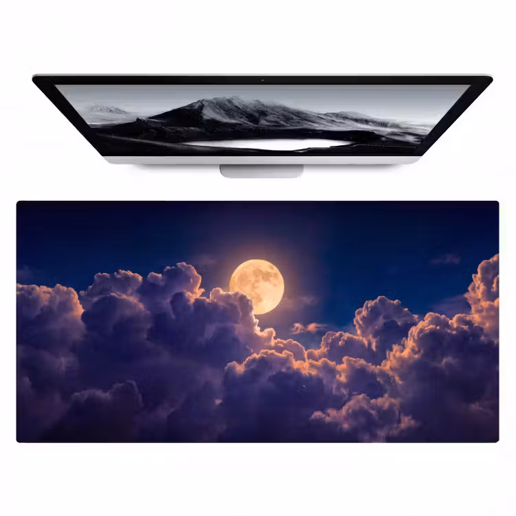 Bureau onderlegger - Maan - Wolken - Nacht - Oranje — 1