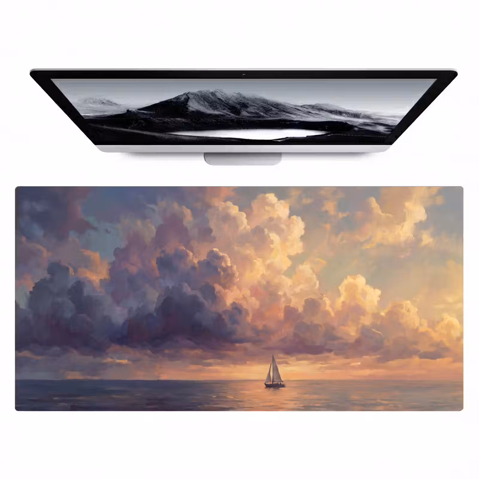 Bureau onderlegger - Boot - Zonsondergang - Zee - Natuur - Goud — 1