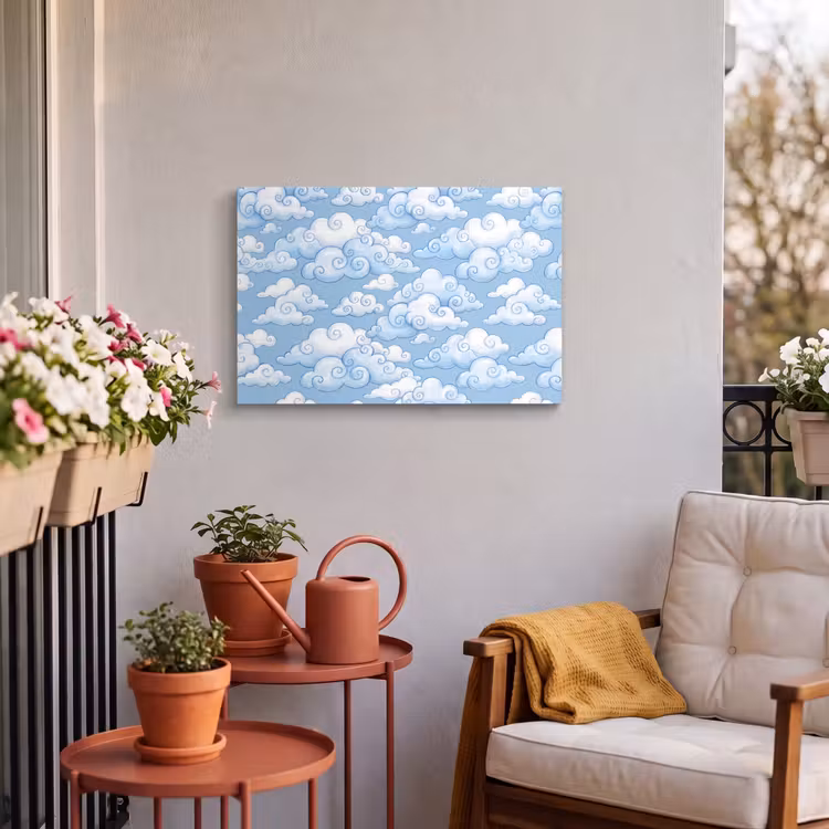 Buiten canvas - Wolken - Patroon - Hemel - Illustratie - Wit — 4