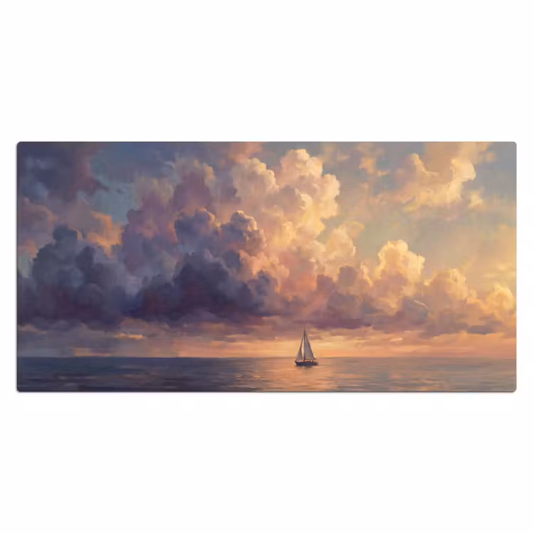 Bureau onderlegger - Boot - Zonsondergang - Zee - Natuur - Goud — 2