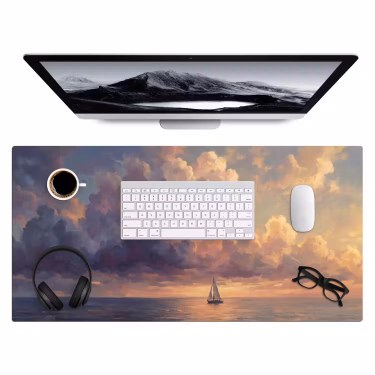 Bureau onderlegger - Boot - Zonsondergang - Zee - Natuur - Goud — 4