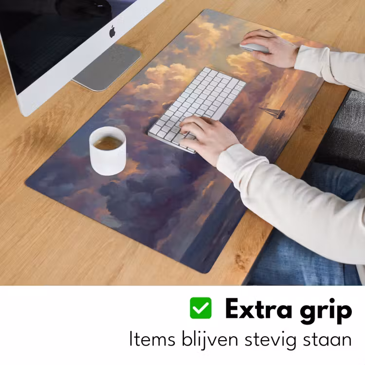 Bureau onderlegger - Boot - Zonsondergang - Zee - Natuur - Goud — 6