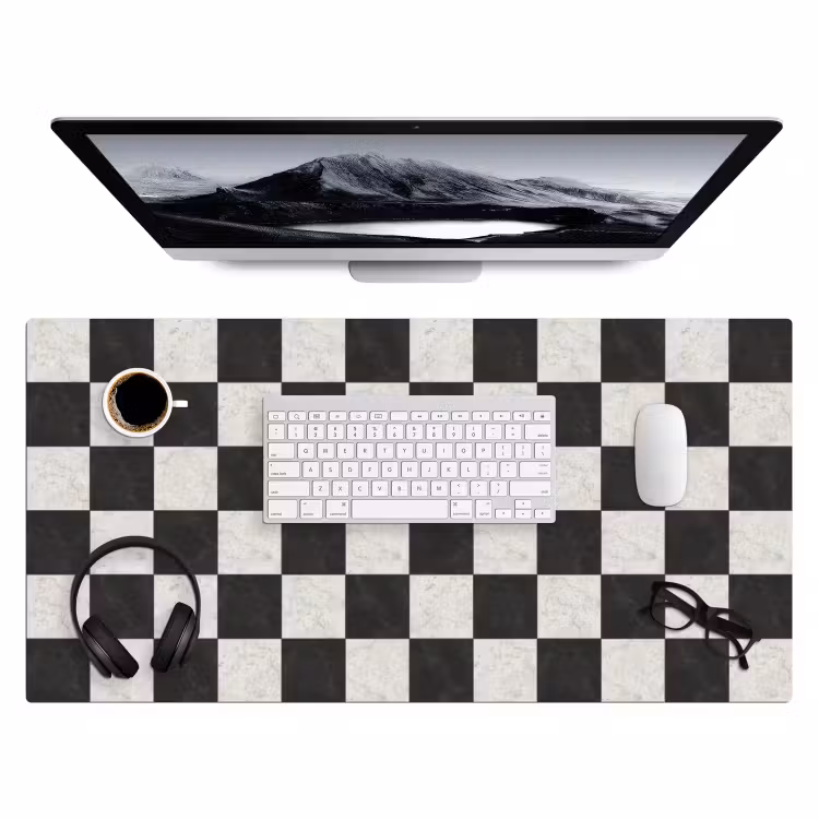Bureau onderlegger - Dambord - Marmer - Zwart - Wit — 4