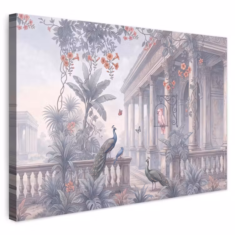 Buiten canvas - Vogel - Pauw - Architectuur - Klassiek - Groen — 1
