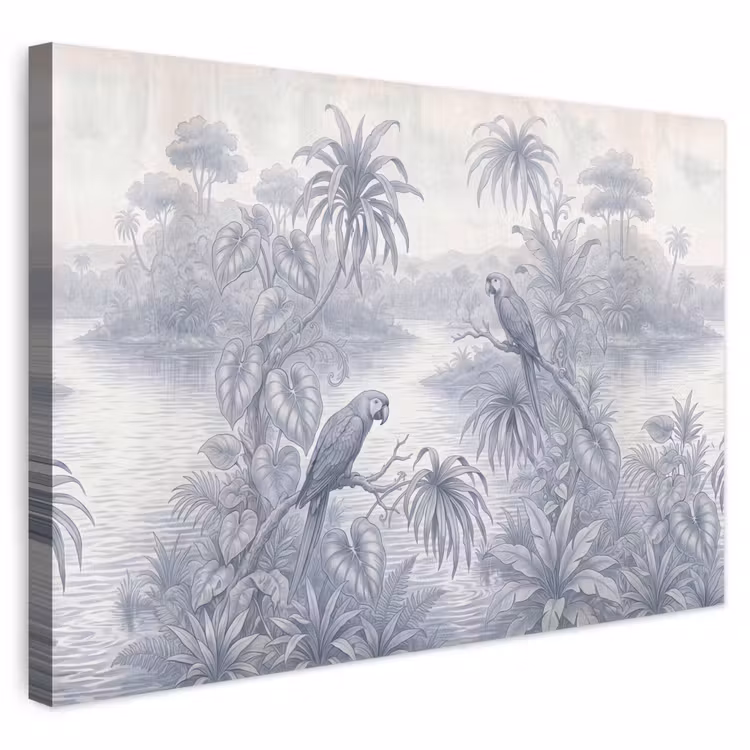 Buiten canvas - Vogel - Rivier - Tropisch - Illustratie - Blauw — 1