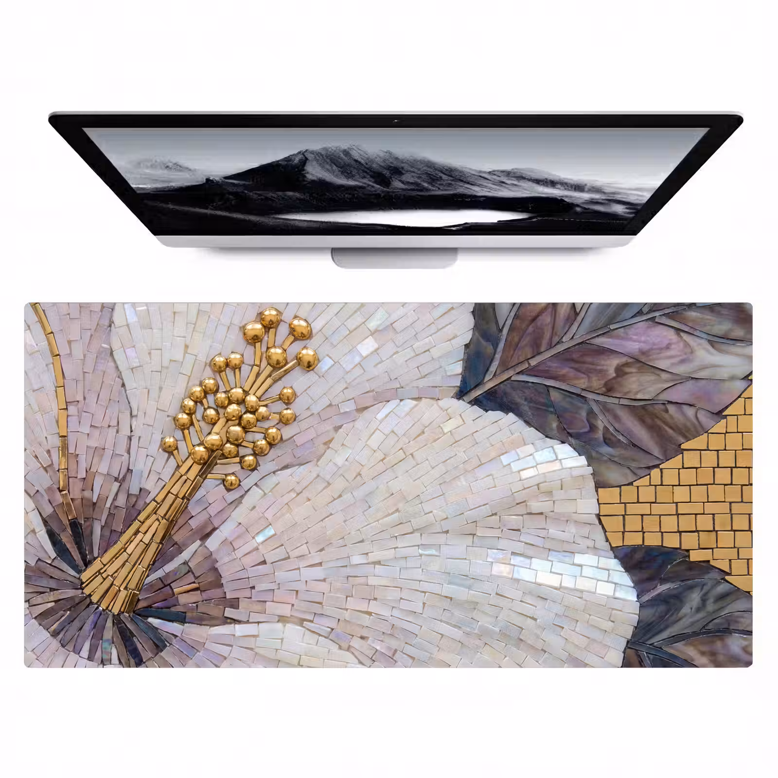 Bureau onderlegger - Bloemen - Mozaïek - Kunst - Modern - Goud — 1