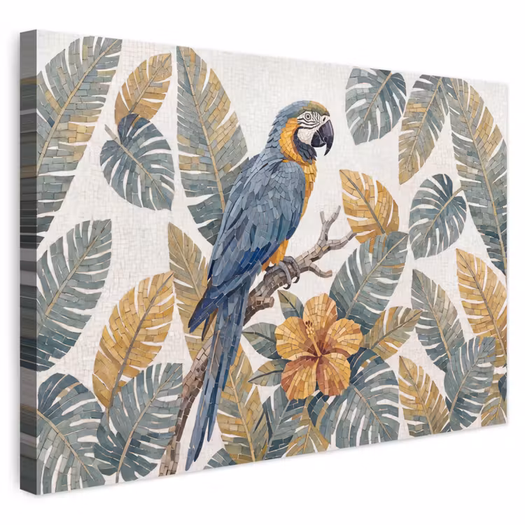 Buiten canvas - Vogel - Tak - Natuur - Mozaïek - Blauw — 1