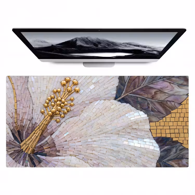 Bureau onderlegger - Bloemen - Mozaïek - Kunst - Modern - Goud — 1