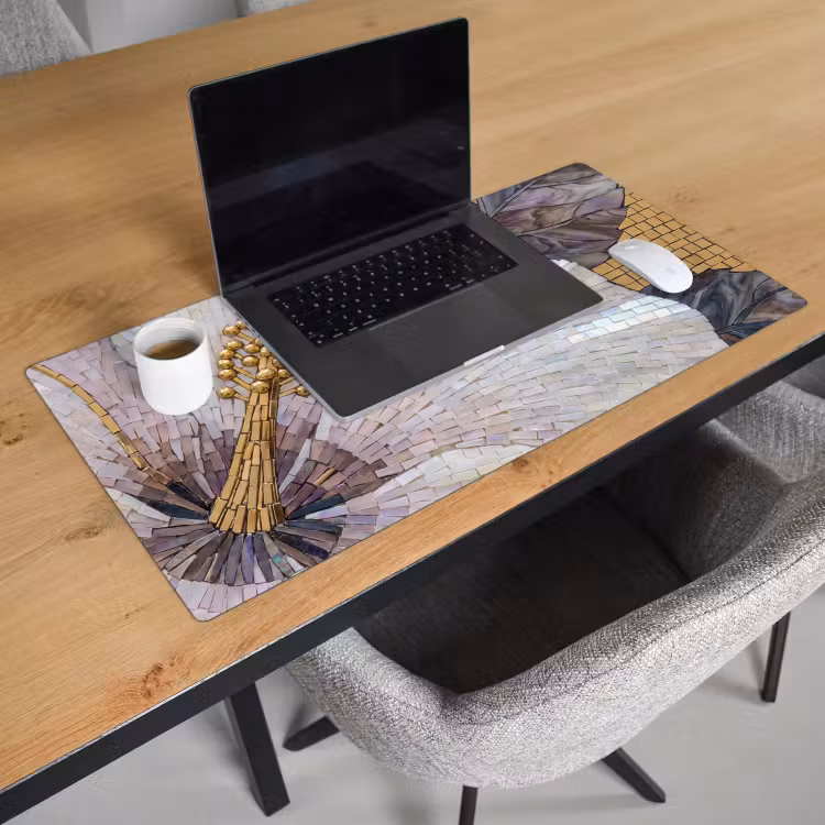 Bureau onderlegger - Bloemen - Mozaïek - Kunst - Modern - Goud — 3