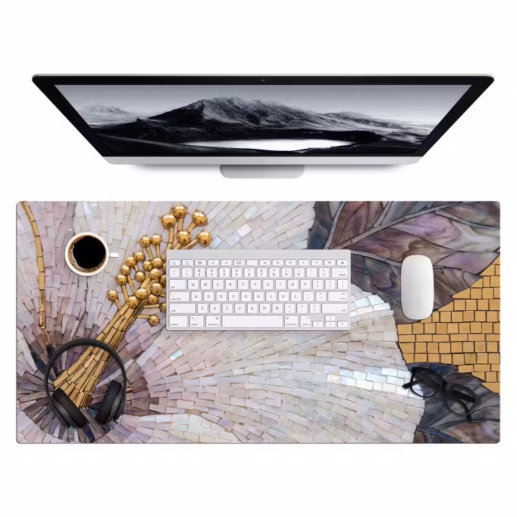 Bureau onderlegger - Bloemen - Mozaïek - Kunst - Modern - Goud — 4