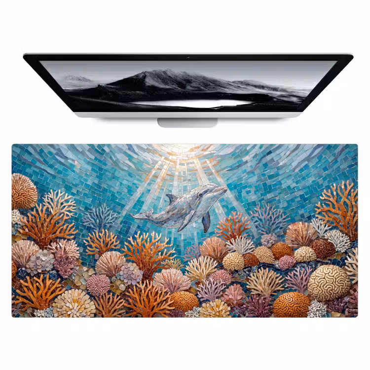 Bureau onderlegger - Dieren - Mozaïek - Oceaan - Koraal - Blauw — 1
