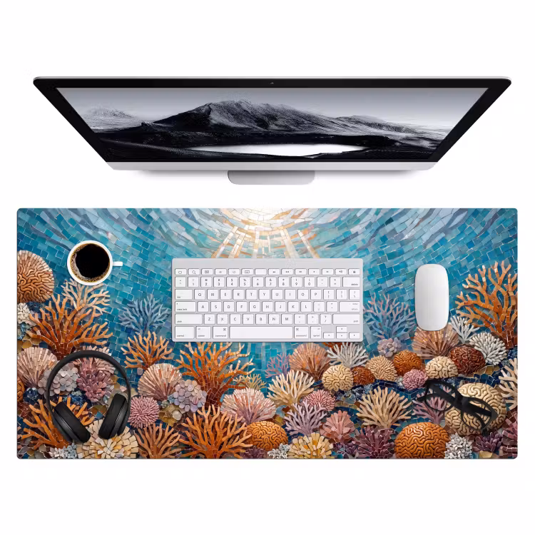 Bureau onderlegger - Dieren - Mozaïek - Oceaan - Koraal - Blauw — 4