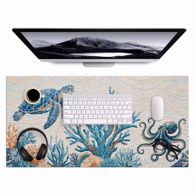 Bureau onderlegger - Dieren - Onderwater - Natuur - Mozaïek - Blauw — 4