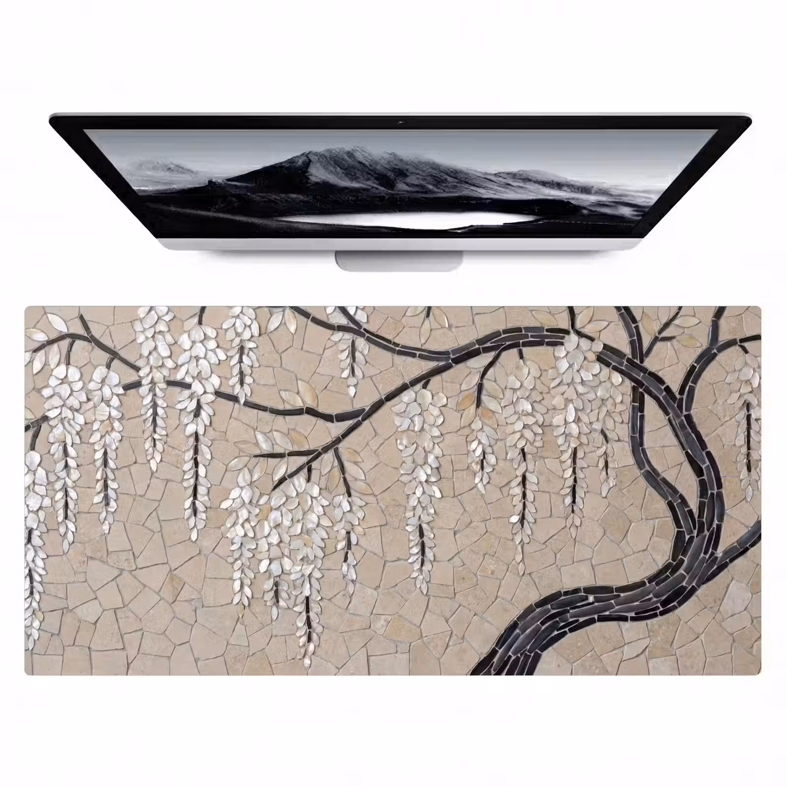 Bureau onderlegger - Boom - Bloemen - Mozaïek - Kunst - Wit — 1