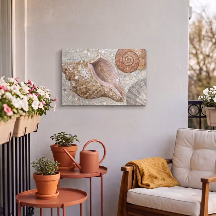 Buiten canvas - Schelp - Mozaïek - Zee - Beige - Modern — 4