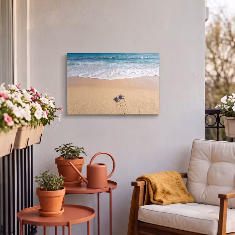 Buiten canvas - Schildpad - Jong - Strand - Oceaan - Blauw — 4